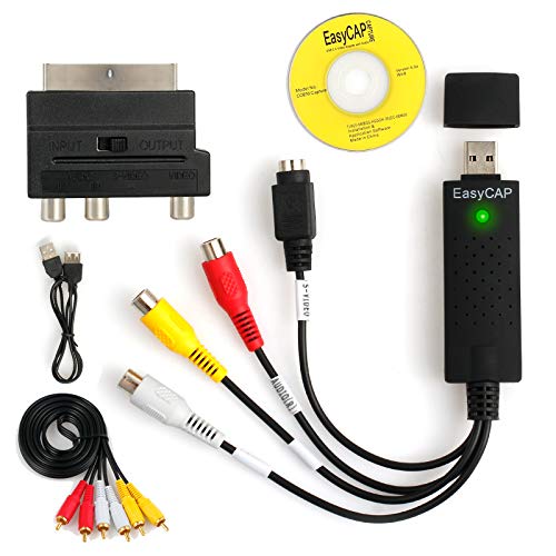 AUTOUTLET USB 2.0 VHS a DVD Audio Video Convertidor Scart a RCA/S-Video Adaptador Capture Cable para Windows XP Win7 Win8 Win10