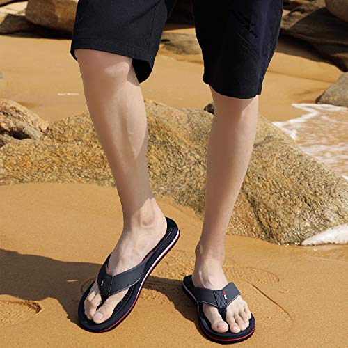 AX BOXING Chanclas Hombre Playa Caballeroso Cuero Flip Flop Sandalias Azul Rojo Antideslizante Interior Al Aire Libre Tamaño 40-46 (Azul Oscuro, Numeric_43)