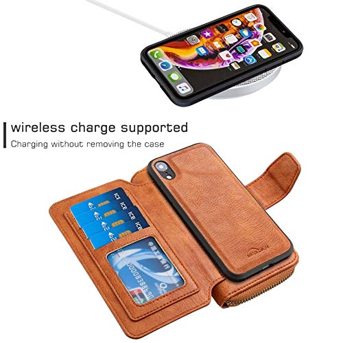 AXRXMA La Cremallera del Monedero del Bolso con Desmontable Carismática Carcasa for Smartphone for el iPhone XR, multifunción Monedero Caja del teléfono de la Caja, for el Caso del iPhone XR