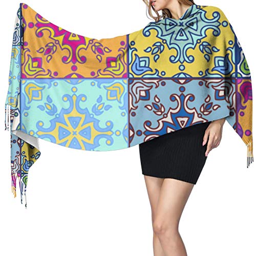 Azulejo de cerámica de Talavera mexicana Jersey unisex bufanda larga Cachemira pura accesorios de invierno súper cálidos 27 * 77 pulgadas