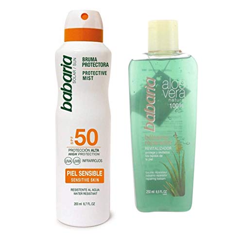 BABARIA - PROTECTOR SOLAR SPF50 PIEL SENSIBLE 200 ml+ ALOE VERA BALSAMO REPARADOR REVITALIZADOR NATURA 100% 250ML [SET]