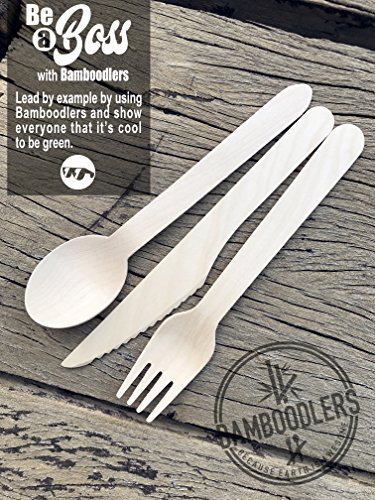 BAMBOODLERS Cuchillos de Madera Desechables | 100% Natural, Ecológicos, Biodegradables y Compostable- ¡Porque la Tierra es un Lugar Asombroso! Paquete de 100 cuchillos (16.5 cm)