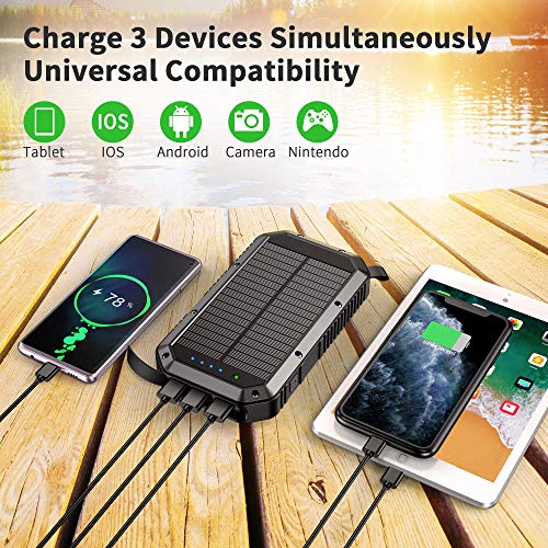 Batería Externa 25000mAh, Cargador Solar Carga Rápida Power Bank con 3 Salidas USB de Teléfono Celular, Power Bank movil Linterna 36 LED Cargador Solar Portatil para Android iOS y Viajes Campamento