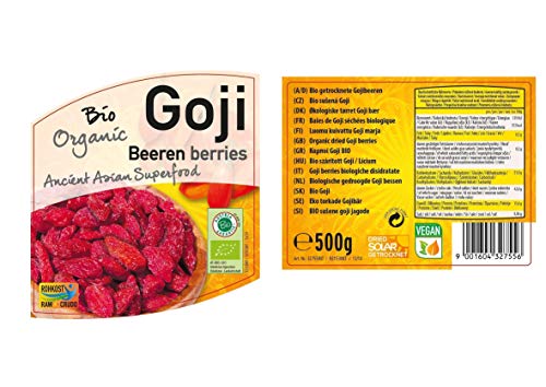 Bayas de Goji Naturales Bio 500 gr bajas grandes, ecológicas orgánicas de Uzbekistan, sin azucar añadido, sin azufre