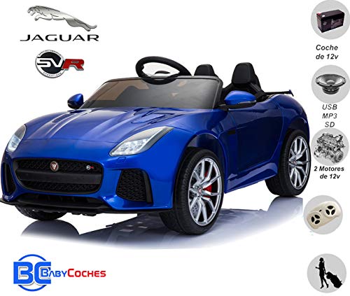 BC BABY COCHES Jaguar F-Type SVR Coche eléctrico para niños con batería 12v, Mando Control Remoto teledirigido para Padres, Licencia Oficial, asa de Transporte y Maletero. (Azul)