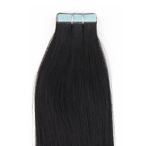 Beauty7 Pelucas Larga 30g Remy Extensiones de Pelo Adhesivas Tape in on Peluca Postizo Cortina Cabello Natural 1 Negro Lacio Straight Liso 16 pulgada