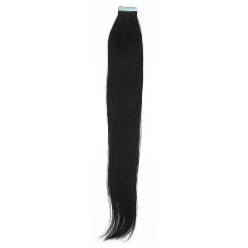 Beauty7 Pelucas Larga 30g Remy Extensiones de Pelo Adhesivas Tape in on Peluca Postizo Cortina Cabello Natural 1 Negro Lacio Straight Liso 16 pulgada