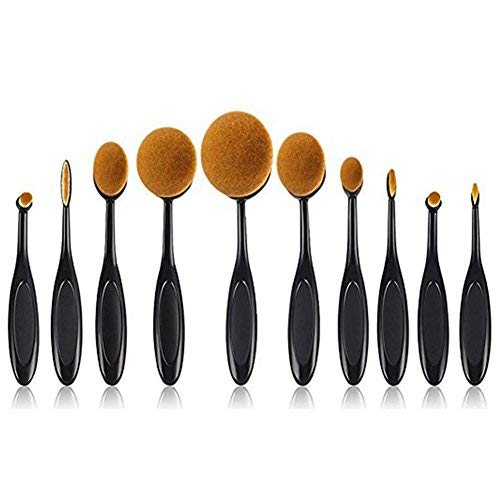 Beito 10 piezas negro cosmético ovalado cepillo de dientes en forma de polvo base sombra de ojos brochas de maquillaje conjunto de