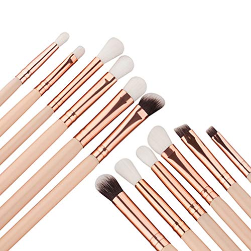 Beito 12PCS Pro Kit de pinceaux de maquillage Kit de pinceau correcteur d'ombres à paupières Yeux à poils doux pinceau cosmétique Applicateur de fard à paupières pour les yeux (Rose)