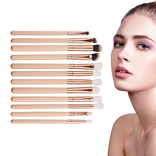 Beito 12PCS Pro Kit de pinceaux de maquillage Kit de pinceau correcteur d'ombres à paupières Yeux à poils doux pinceau cosmétique Applicateur de fard à paupières pour les yeux (Rose)