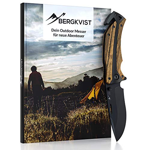 BERGKVIST® Navaja de Bolsillo K29 Tiger 3-en-1 Navaja Plegable I Navajas de albacete con Mango de Madera I Cuchillo de Caza con Funda & afilador (K29 Tiger) (K29 Tiger)