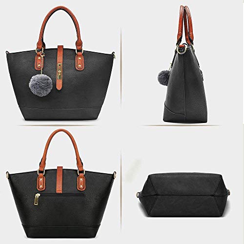 BestoU Bolsos de Mujer Cuero Bolso Bandolera Tote Grande De Hombro Bolsos PU (Negro)