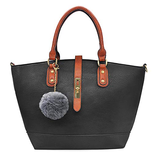 BestoU Bolsos de Mujer Cuero Bolso Bandolera Tote Grande De Hombro Bolsos PU (Negro)