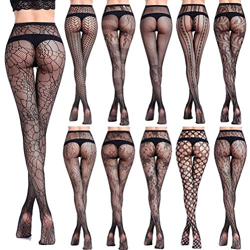 BESTOYARD Medias de Las Mujeres del Tatuaje de Jacquard con Encaje elástico Top Liguero Pantimedias Bottom Romper Fishnet Jacquard Medias (patrón de Leopardo Negro)