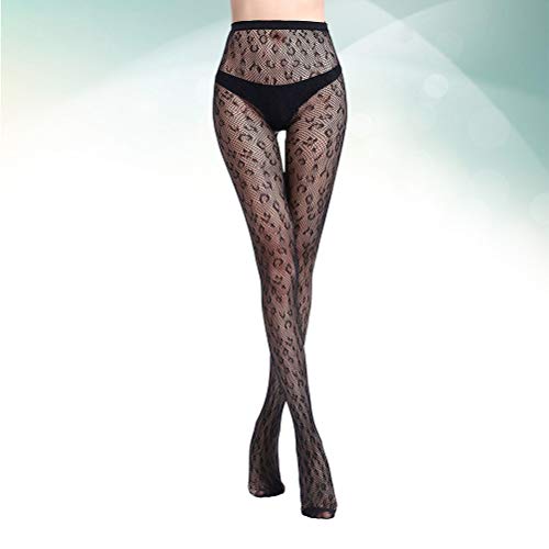 BESTOYARD Medias de Las Mujeres del Tatuaje de Jacquard con Encaje elástico Top Liguero Pantimedias Bottom Romper Fishnet Jacquard Medias (patrón de Leopardo Negro)