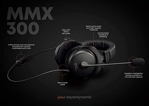 Beyerdynamic 718300 MMX 300 - Auriculares de gamimg con micrófono y Diadema, Segunda generación, Color Negro