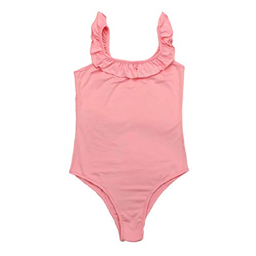 Bikini a Juego de Color sólido de una Sola Pieza Bikini Mamá Chica Ruffle Trim Monokini