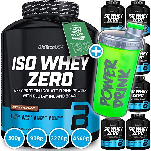 BioTech USA Iso Whey Zero 1 x 500g bolsa - Chocolate + C.P.Sports Shaker amarillo - adquirible 100% Whey, polvo aislado