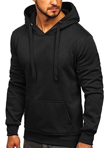 BOLF Hombre Sudadera Básica Unicolor Hoodie con Capucha J.Style 2009 Negra L [1A1]