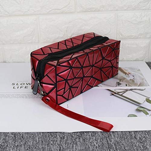 Bolsa de cosméticos CCI láser Plegable Geometría Lingge Portable Impermeable Señora cosmética del Bolso de la Muchacha portátil de Gran Capacidad (Negro) Neceser de Maquillaje (Color : Burgundy)