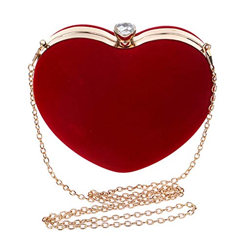 Bolso de noche Bolso de noche - 8 * 25 * 16 CM en forma de corazón de las mujeres de hombro del bolso rojo de la manera del partido nupcial del embrague del monedero del bolso de Crossbody del maquill