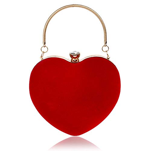 Bolso de noche Bolso de noche - 8 * 25 * 16 CM en forma de corazón de las mujeres de hombro del bolso rojo de la manera del partido nupcial del embrague del monedero del bolso de Crossbody del maquill