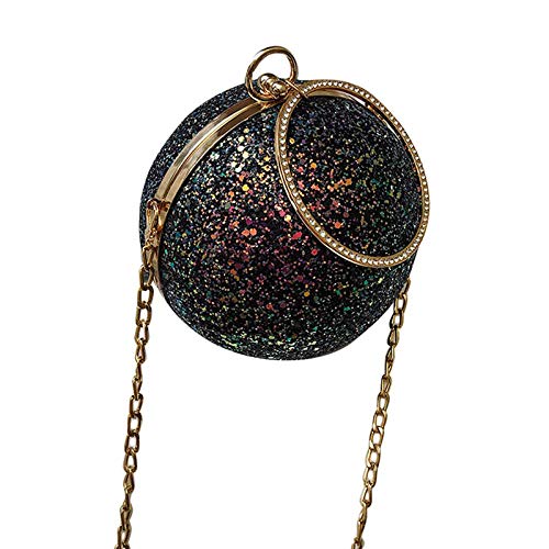 Bolsos Mujer Bolso Redondo De Moda Lentejuelas Bolso De Noche Bolso De Fiesta De Boda Bolso Bandolera De Hombro para Mujer Negro