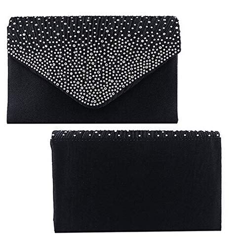 Bolsos Mujer Bolsos De Hombro De Satén De Noche para Mujer, Bolso De sobre De Fiesta De Embrague para Mujer, Mini Bolso Bandolera Cuadrado con Cierre para Mujer, Negro