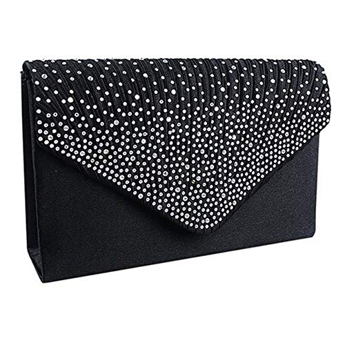 Bolsos Mujer Bolsos De Hombro De Satén De Noche para Mujer, Bolso De sobre De Fiesta De Embrague para Mujer, Mini Bolso Bandolera Cuadrado con Cierre para Mujer, Negro