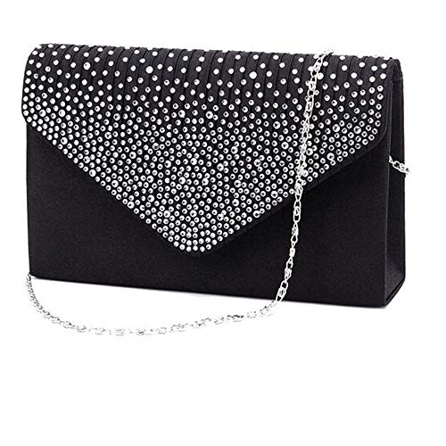 Bolsos Mujer Bolsos De Hombro De Satén De Noche para Mujer, Bolso De sobre De Fiesta De Embrague para Mujer, Mini Bolso Bandolera Cuadrado con Cierre para Mujer, Negro