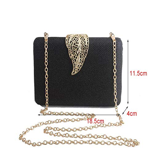 Bolsos Mujer Carteras Y Bolsos De Mano De Boda Moda con Cierre De Hoja Hueca Bolso De Noche para Mujer Bolso De Hombro con Cadena De Fiesta Negro