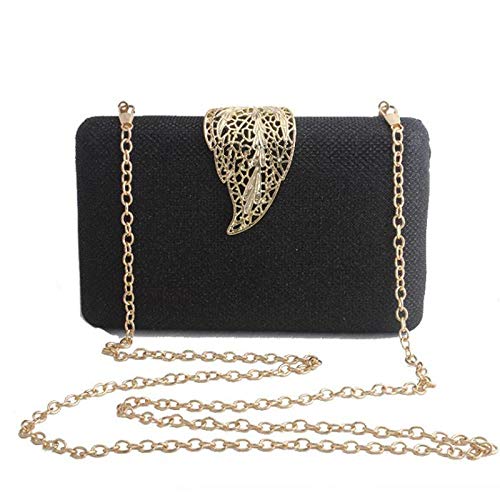 Bolsos Mujer Carteras Y Bolsos De Mano De Boda Moda con Cierre De Hoja Hueca Bolso De Noche para Mujer Bolso De Hombro con Cadena De Fiesta Negro