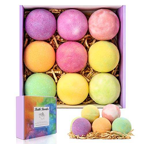 Bombas De Baño, Set De Regalo Con Aceite Esencial Natural, 9 pzs. Bubble Bath Fizz Balls Kit, Cumpleaños, San Valentín, Halloween, Navidad, Aniversarios