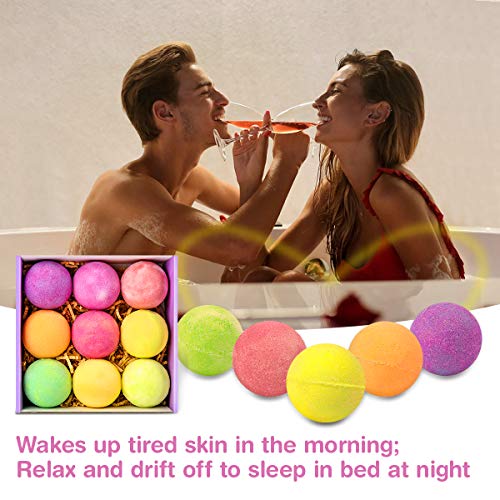 Bombas De Baño, Set De Regalo Con Aceite Esencial Natural, 9 pzs. Bubble Bath Fizz Balls Kit, Cumpleaños, San Valentín, Halloween, Navidad, Aniversarios