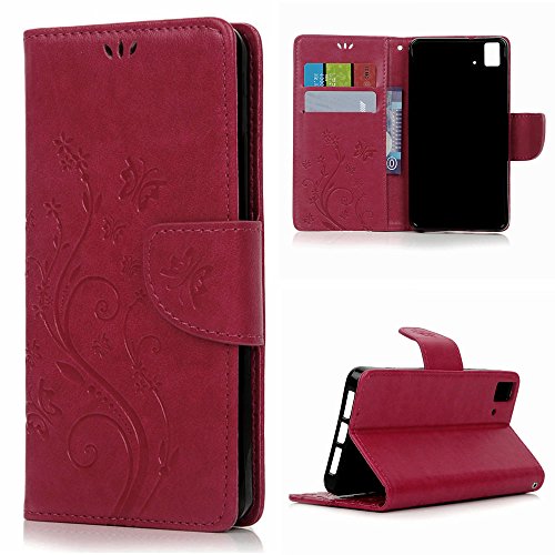 bq Aquaris E5s,bq Aquaris E5 4G LTE Funda Libro de Suave PU Leather Cuero Impresión,Cordel de mano- Mavis's Diary Carcasa Con Flip case cover,Cierre Magnético,Función de Soporte,Billetera con Tapa para Tarjetas-Diseño de Mariposa y flores,rose red