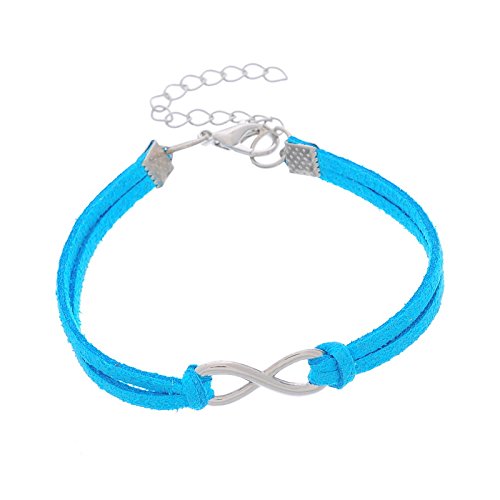 Brazalete rosa, negro, blanco, rojo, verde, amarillo y azul, azul, gris, diseño de símbolo de infinito, color plateado con cordón ajustable Caringa silver pink infinity-Shop azul claro