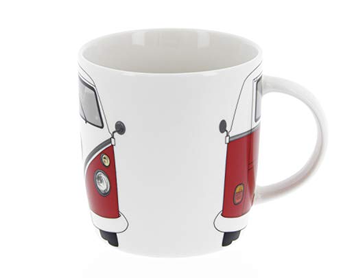 BRISA VW Collection - Volkswagen Furgoneta Hippie Bus T1 Van Taza grande de Café de Porcelana (New Bone China) en Caja de regalo, Copa de Té, Decoración de la Mesa/Camping/Souvenir (Frente/Rojo)