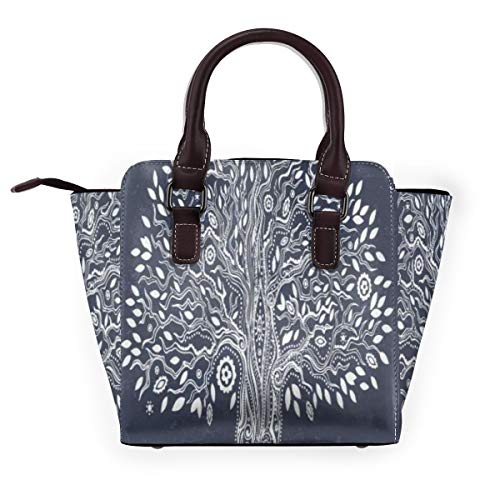 BROWCIN Árbol Vida Doodle Étnico Ilustración Árbol Diseño Oriental Armonioso Madre Naturaleza Desmontable Moda Tendencia Bolso de las señoras Bolso de hombro