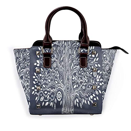 BROWCIN Árbol Vida Doodle Étnico Ilustración Árbol Diseño Oriental Armonioso Madre Naturaleza Desmontable Moda Tendencia Bolso de las señoras Bolso de hombro