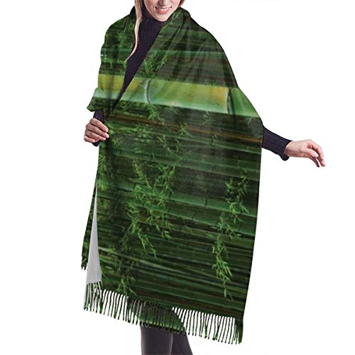 Bufanda Fringe Cachemira de imitación Chal Mujer Picture Of A Bamboo Forest Exotic Fresh Jungle Vision With Tall Shoots Tropic Art Print Bufanda de invierno de Cálido Grueso Otoño Invierno para hombre