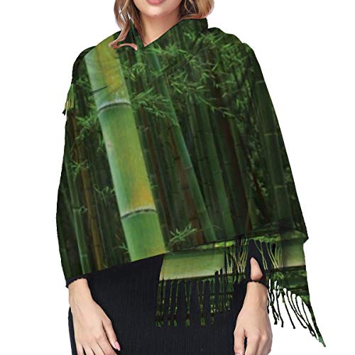 Bufanda Fringe Cachemira de imitación Chal Mujer Picture Of A Bamboo Forest Exotic Fresh Jungle Vision With Tall Shoots Tropic Art Print Bufanda de invierno de Cálido Grueso Otoño Invierno para hombre