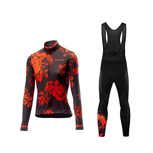 BurningBikewear Uglyfrog Conjunto Ciclismo Moda Mujer Invierno/Otoño 3D Cojín Pantalones Larga Thermo Lana Malliot de Ciclismo Ropa de Ciclista Bodies Anti-frío ZRWX04