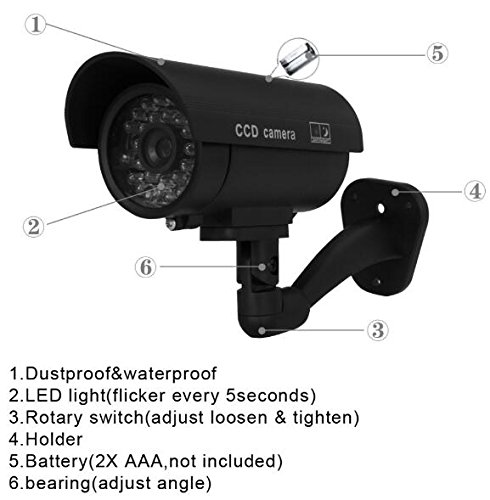 BW Cámara Seguridad Falsa Interior Exterior Calidad x 4 Intermitente Luz LED Noche