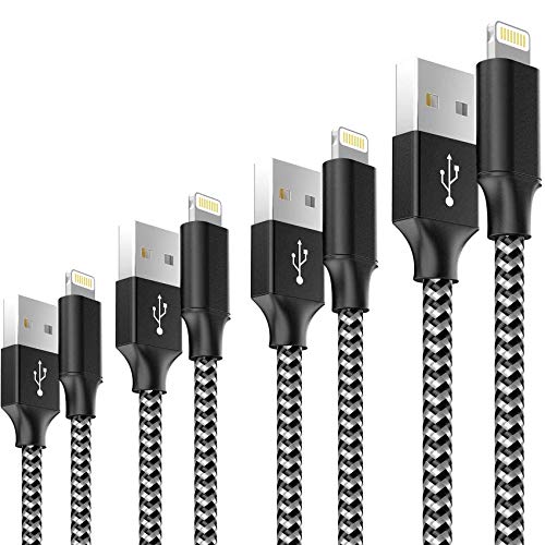 Cable Cargador iPhone, [4pack 0.3M 1M 2M 3M] MFI Cable Lightning Carga Rápida Trenzado de Nylon Cargador iPhone Compatible con Apple iPhone 11 XS MAX XR X 8 Plus 7 Plus 6S 6 Plus 5 5C SE iPad iPod