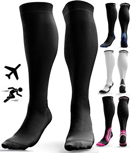 Calcetines de Compresión para Hombres y Mujeres - Medias de Compresion para Deporte - Maratones - Enfermeras - Estrés tibial Interior - Durante Embarazo (S/M (35-42), Negro (sin logotipo))