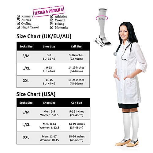 Calcetines de Compresión para Hombres y Mujeres - Medias de Compresion para Deporte - Maratones - Enfermeras - Estrés tibial Interior - Durante Embarazo (S/M (35-42), Negro (sin logotipo))