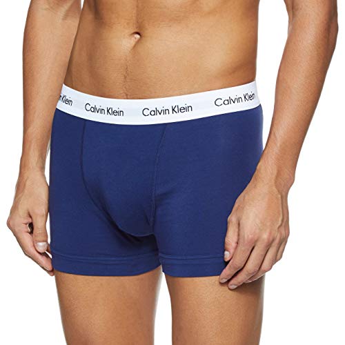 Calvin Klein Hombre - Pack de 3 bóxers de tiro medio - Cotton Stretch, Multicolor (I03 White/Red Ginger/Pyro Blue), S, (Pack de 3)