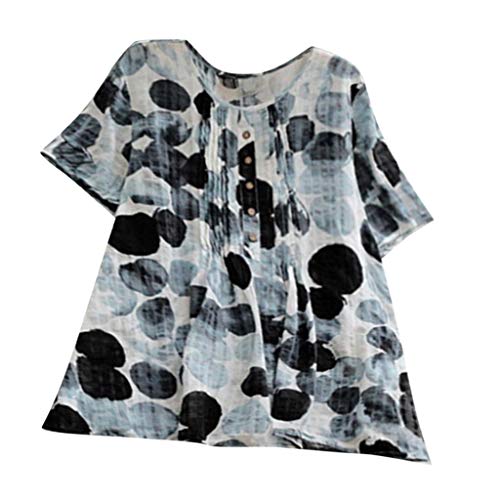 Camisetas Mujer Tallas Grandes Heavy SHOBDW Flojo Ocasional Camisa De Lino De Algodón Impresión De Puntos Túnica De Botones Blusa De Manga Corta Camiseta con Cuello En V para Mujer S-5XL(Negro,L)