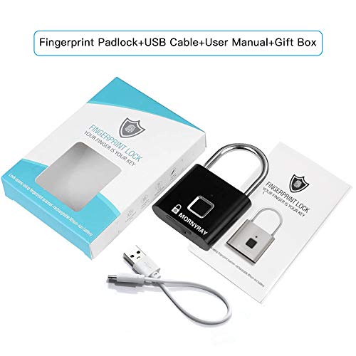 Candado Huella Dactilar Seguridad, Cerradura Electronica Sin Llave Inteligente IP65 Candado Recargable USB Antirrobo Prueba de Agua para Armario Escolar, Gimnasio, Puerta, Gabinete, Maleta (Negro)