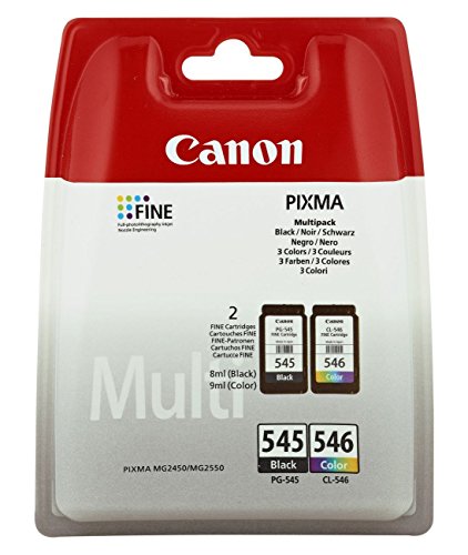 Canon PG-545+CL-546 Cartucho Multipack de tinta original Negro y Tricolor para Impresora de Inyeccion de tinta Pixma.